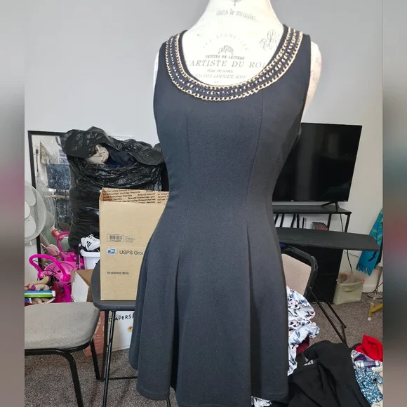 Shasa elegant Black Dress with Gold Accents Shasa elegant Black Dress with Gold Accents